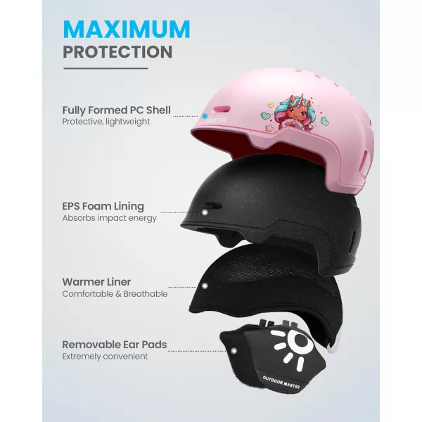 OutdoorMaster Kids Ski Helmet and Goggles Set Snowboard Helmet Durable PC Shell amp EPS Foam Snow Helmet 12 Cooling Vents Dial Fit Skiing Helmet SafetyCertified Snow Sport Helmets for Boys amp GirlsGlossy Pink