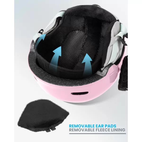 OutdoorMaster Kids Ski Helmet and Goggles Set Snowboard Helmet Durable PC Shell amp EPS Foam Snow Helmet 12 Cooling Vents Dial Fit Skiing Helmet SafetyCertified Snow Sport Helmets for Boys amp GirlsGlossy Pink