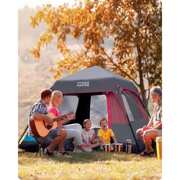 OutdoorMaster Tents 468 Person Camping Tent with Dark Space Technology Easy Setup in 60 Seconds Weatherproof Pop Up Tent for Camping with Top Rainfly Instant Cabin TentBlack Red