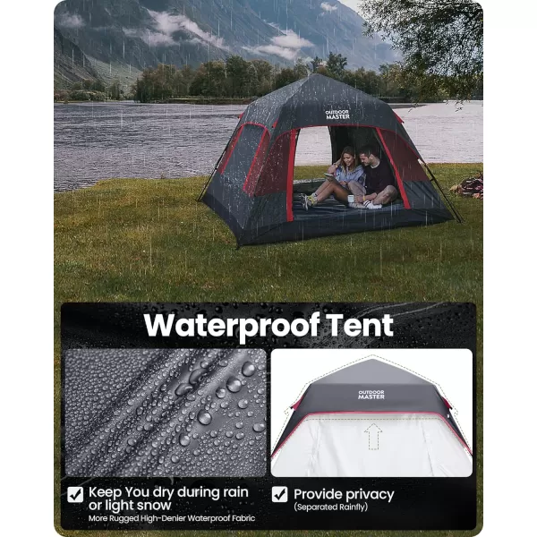 OutdoorMaster Tents 468 Person Camping Tent with Dark Space Technology Easy Setup in 60 Seconds Weatherproof Pop Up Tent for Camping with Top Rainfly Instant Cabin TentBlack Red