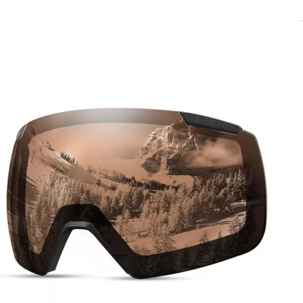 OutdoorMaster Heron Ski Goggles with 2 Lens Frameless Magnetic Interchangeable HD Toric Lens OTG Snowboard GogglesLenspolarized Brown Vlt 25