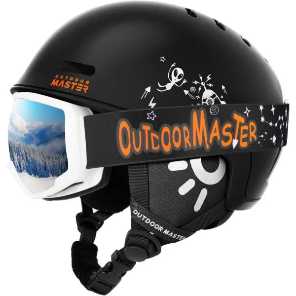 OutdoorMaster Kids Ski Helmet and Goggles Set Snowboard Helmet Durable PC Shell amp EPS Foam Snow Helmet 12 Cooling Vents Dial Fit Skiing Helmet SafetyCertified Snow Sport Helmets for Boys amp GirlsMatte Black