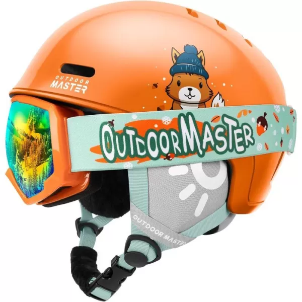 OutdoorMaster Kids Ski Helmet and Goggles Set Snowboard Helmet Durable PC Shell amp EPS Foam Snow Helmet 12 Cooling Vents Dial Fit Skiing Helmet SafetyCertified Snow Sport Helmets for Boys amp GirlsGlossy Dark Orange