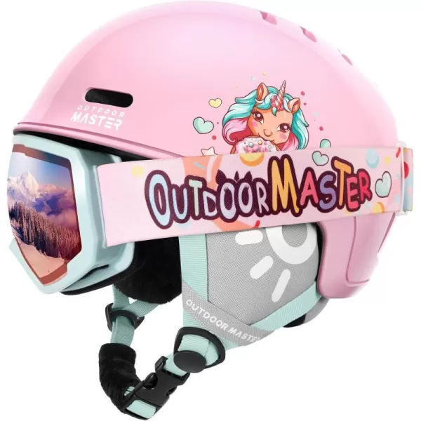 OutdoorMaster Kids Ski Helmet and Goggles Set Snowboard Helmet Durable PC Shell amp EPS Foam Snow Helmet 12 Cooling Vents Dial Fit Skiing Helmet SafetyCertified Snow Sport Helmets for Boys amp GirlsGlossy Pink