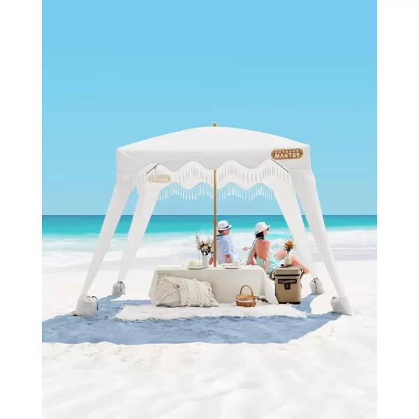 OutdoorMaster Beach Cabana with Fringe Portable 6 x 6 Beach Canopy Easy Set Up Beach Shelter Included Side Wall UPF 50 UV Protection Sun Umbrella  for Kids Family  Friends Romantic WhiteRomantic White