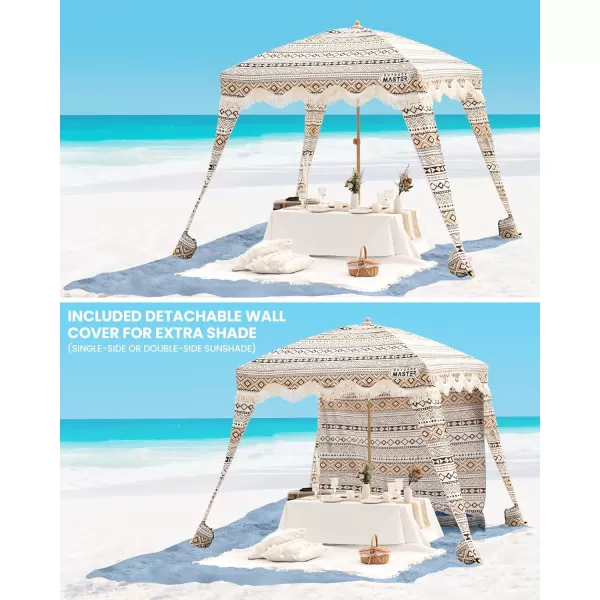 OutdoorMaster Beach Cabana with Fringe Portable 6 x 6 Beach Canopy Easy Set Up Beach Shelter Included Side Wall UPF 50 UV Protection Sun Umbrella  for Kids Family  Friends Romantic WhiteRetro Brown