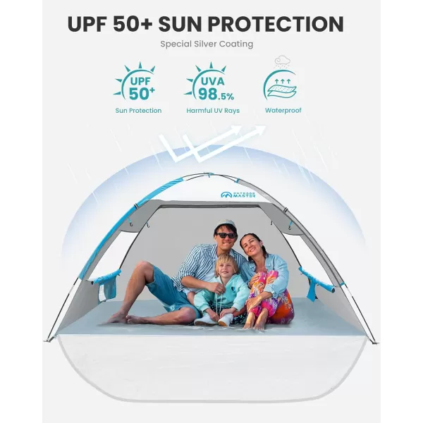 OutdoorMaster Beach Tent for 3 Person with 2 Doors Easy Setup Sun Shade Shelter Portable Beach Shade Sun Canopy with UPF 50 UV Protection Extendable Floor with Carrying Bag  Cancun SeashoreOcracoke Coast