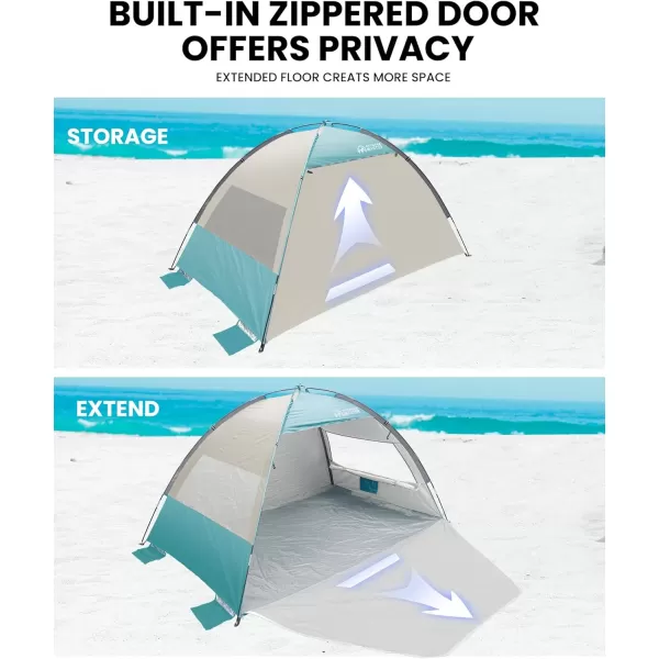 OutdoorMaster Beach Tent for 3 Person with 2 Doors Easy Setup Sun Shade Shelter Portable Beach Shade Sun Canopy with UPF 50 UV Protection Extendable Floor with Carrying Bag  Cancun SeashoreCancun Seashore