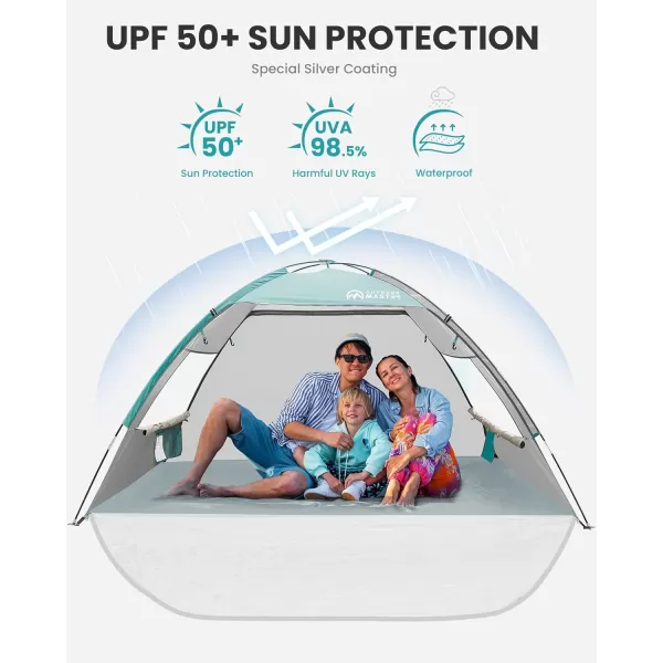 OutdoorMaster Beach Tent for 3 Person with 2 Doors Easy Setup Sun Shade Shelter Portable Beach Shade Sun Canopy with UPF 50 UV Protection Extendable Floor with Carrying Bag  Cancun SeashoreCancun Seashore