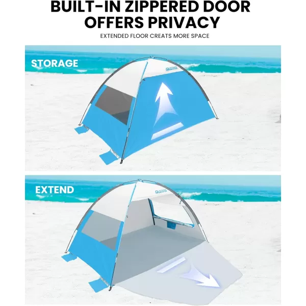 OutdoorMaster Beach Tent for 3 Person with 2 Doors Easy Setup Sun Shade Shelter Portable Beach Shade Sun Canopy with UPF 50 UV Protection Extendable Floor with Carrying Bag  Cancun SeashoreOcracoke Coast