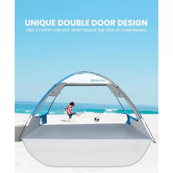 OutdoorMaster Beach Tent for 3 Person with 2 Doors Easy Setup Sun Shade Shelter Portable Beach Shade Sun Canopy with UPF 50 UV Protection Extendable Floor with Carrying Bag  Cancun SeashoreOcracoke Coast