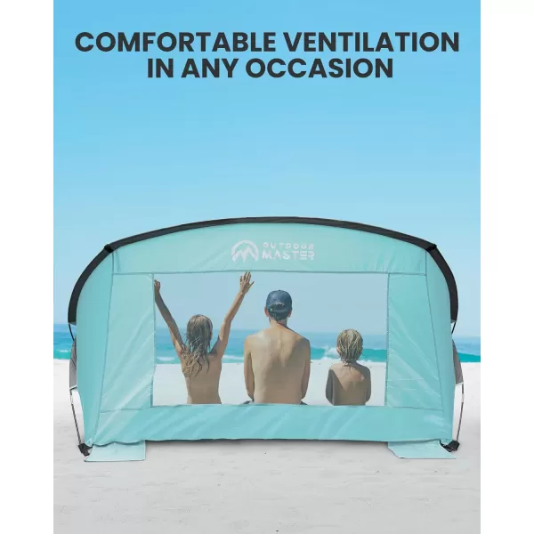 OutdoorMaster Beach Tent for 34 Person  Easy Setup and Portable Beach Shade Sun Shelter Canopy with UPF 50 UV Protection Removable Skylight Family SizeBlueGreen