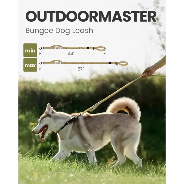 OutdoorMaster Bungee Dog Leash Heavy Duty Dog Leash with Shock Absorption 2 Padded Handles Training Leash Improved Dog Safety and Comfort Tan 4 FTMAX49Upgraded KhakiTan