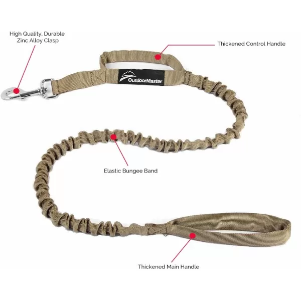 OutdoorMaster Bungee Dog Leash Heavy Duty Dog Leash with Shock Absorption 2 Padded Handles Training Leash Improved Dog Safety and Comfort Tan 4 FTMAX49 KhakiTan