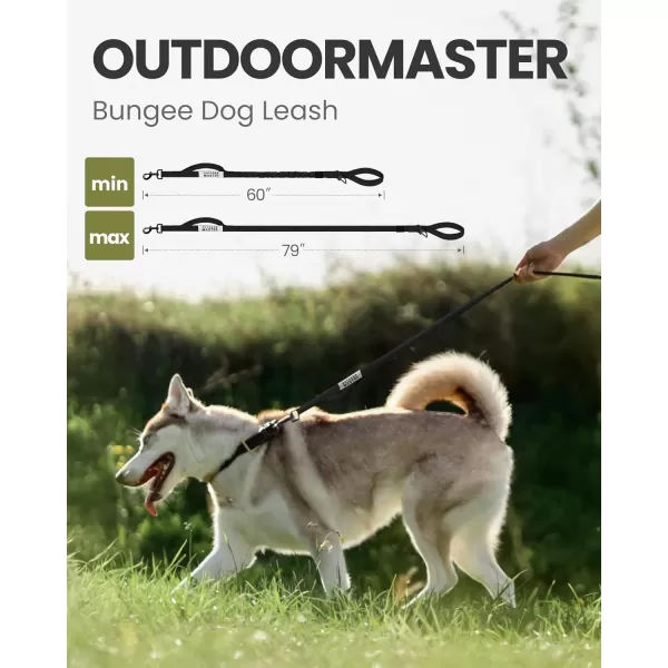 OutdoorMaster Bungee Dog Leash Heavy Duty Dog Leash with Shock Absorption 2 Padded Handles Training Leash Improved Dog Safety and Comfort Tan 4 FTMAX67Upgraded Black