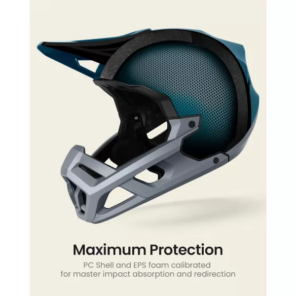OutdoorMaster Full Face Mountain Bike Helmet for Men  WomenTwo Removable Chin Pad Mountain Bike Helmet Grizzly Ventilation Lightweight Racing Downhill DH BMX MTB HelmetAzure Blue