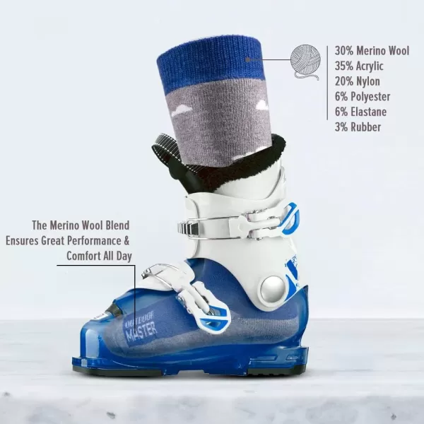 OutdoorMaster Kids Ski Socks  Merino Wool Blend Over the Calf Design wNonSlip CuffBlue Mountains  2 Pack