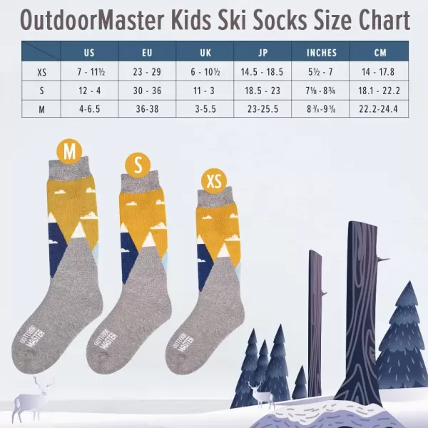 OutdoorMaster Kids Ski Socks  Merino Wool Blend Over the Calf Design wNonSlip CuffDust Gray  2 Pack