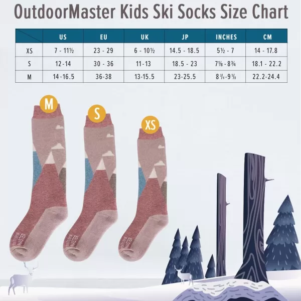 OutdoorMaster Kids Ski Socks  Merino Wool Blend Over the Calf Design wNonSlip CuffMt View  2 Pack