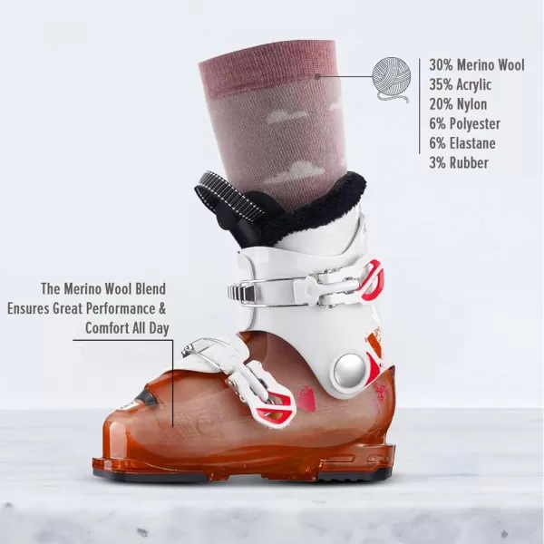 OutdoorMaster Kids Ski Socks  Merino Wool Blend Over the Calf Design wNonSlip CuffMt View Dust Gray Carrot Orange