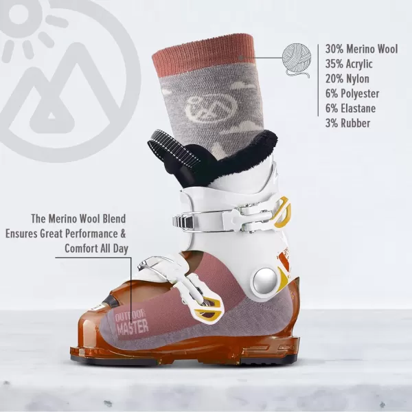 OutdoorMaster Kids Ski Socks  Merino Wool Blend Over the Calf Design wNonSlip CuffPink Gray