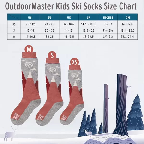 OutdoorMaster Kids Ski Socks  Merino Wool Blend Over the Calf Design wNonSlip CuffPink Gray