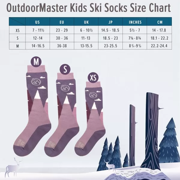 OutdoorMaster Kids Ski Socks  Merino Wool Blend Over the Calf Design wNonSlip CuffPurple Gray