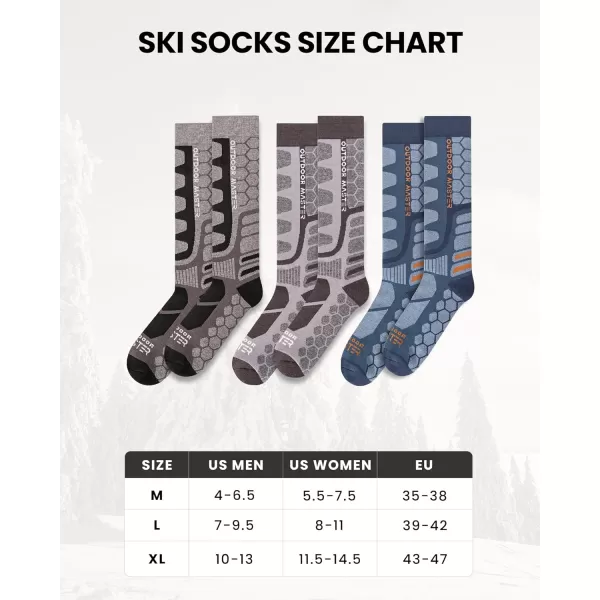 OutdoorMaster Merino Wool Ski Socks 23 Pairs Compression Over The Calf for Men amp Women Winter Snowboard Thermal SocksBlackgraydark Blue