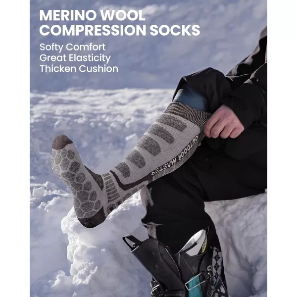 OutdoorMaster Merino Wool Ski Socks 23 Pairs Compression Over The Calf for Men amp Women Winter Snowboard Thermal SocksBlackgraydark Blue