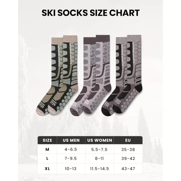 OutdoorMaster Merino Wool Ski Socks 23 Pairs Compression Over The Calf for Men amp Women Winter Snowboard Thermal SocksBlackgraydark Green