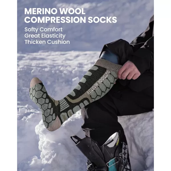 OutdoorMaster Merino Wool Ski Socks 23 Pairs Compression Over The Calf for Men amp Women Winter Snowboard Thermal SocksBlackgraydark Green