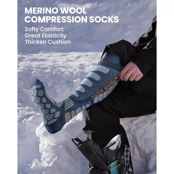 OutdoorMaster Merino Wool Ski Socks 23 Pairs Compression Over The Calf for Men amp Women Winter Snowboard Thermal SocksDark Blue