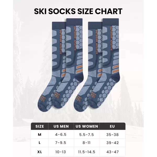 OutdoorMaster Merino Wool Ski Socks 23 Pairs Compression Over The Calf for Men amp Women Winter Snowboard Thermal SocksDark Blue