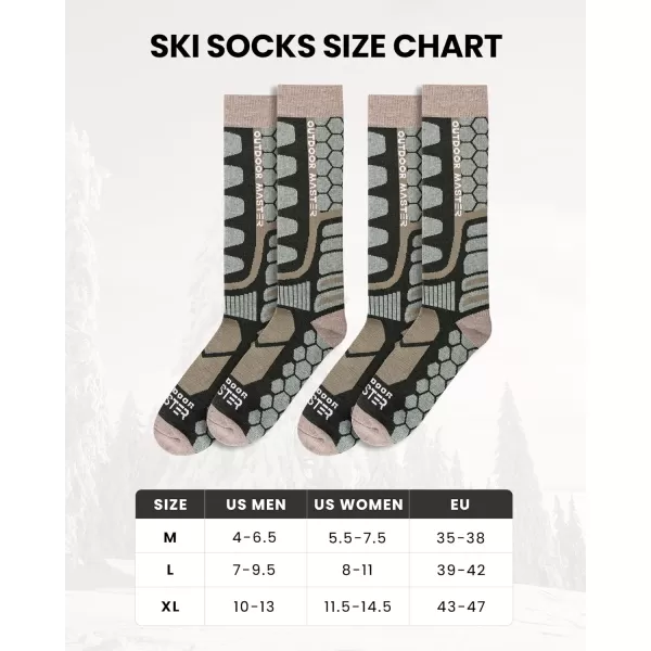 OutdoorMaster Merino Wool Ski Socks 23 Pairs Compression Over The Calf for Men amp Women Winter Snowboard Thermal SocksDark Green