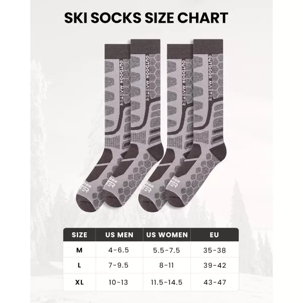 OutdoorMaster Merino Wool Ski Socks 23 Pairs Compression Over The Calf for Men amp Women Winter Snowboard Thermal SocksGray