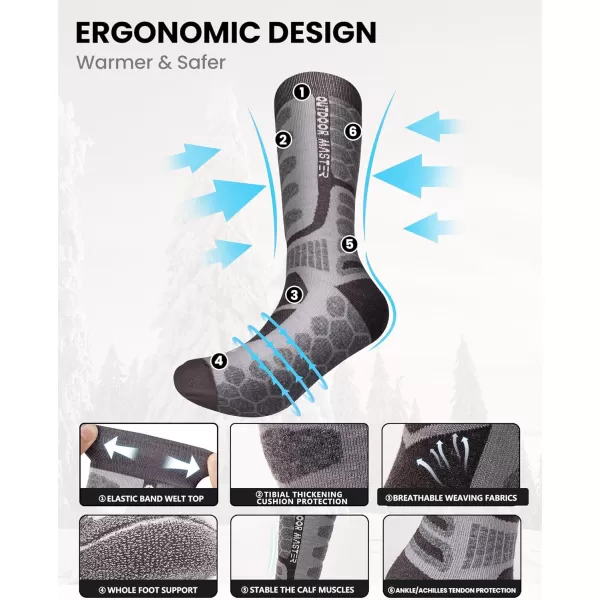 OutdoorMaster Merino Wool Ski Socks 23 Pairs Compression Over The Calf for Men amp Women Winter Snowboard Thermal SocksGray