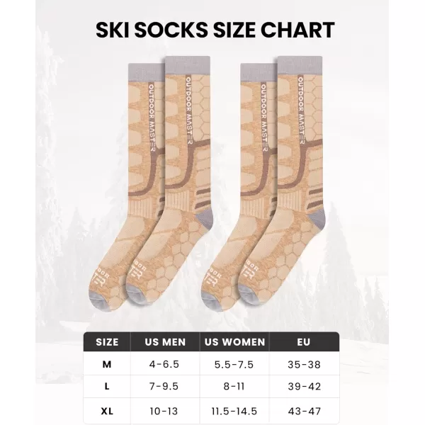 OutdoorMaster Merino Wool Ski Socks 23 Pairs Compression Over The Calf for Men amp Women Winter Snowboard Thermal SocksKhaki