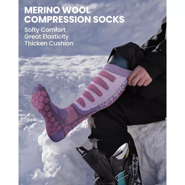 OutdoorMaster Merino Wool Ski Socks 23 Pairs Compression Over The Calf for Men amp Women Winter Snowboard Thermal SocksPurple