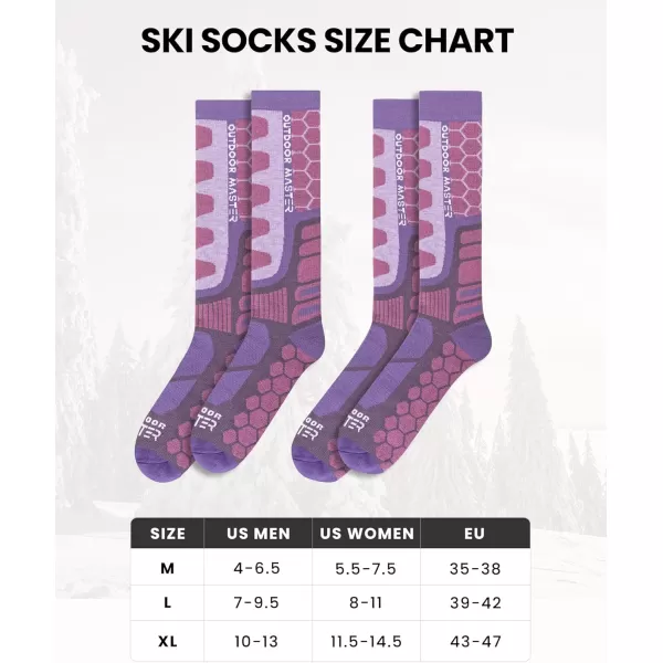 OutdoorMaster Merino Wool Ski Socks 23 Pairs Compression Over The Calf for Men amp Women Winter Snowboard Thermal SocksPurple