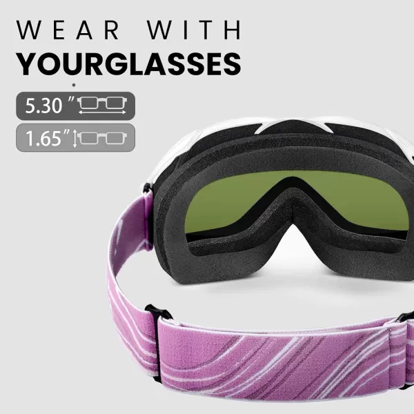 OutdoorMaster OTG Ski Goggles  Over Glasses SkiSnowboard Goggles for Men Women amp Youth  100 UV ProtectionWhiteframe Revopurplelens Vlt 17