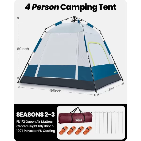 OutdoorMaster Tents 468 Person Camping Tent with Dark Space Technology Easy Setup in 60 Seconds Weatherproof Pop Up Tent for Camping with Top Rainfly Instant Cabin TentBlue