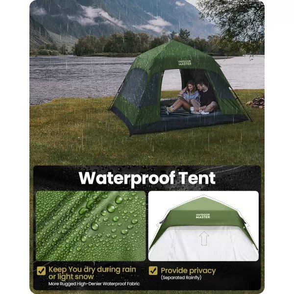 OutdoorMaster Tents 468 Person Camping Tent with Dark Space Technology Easy Setup in 60 Seconds Weatherproof Pop Up Tent for Camping with Top Rainfly Instant Cabin TentAmy Green