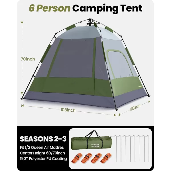 OutdoorMaster Tents 468 Person Camping Tent with Dark Space Technology Easy Setup in 60 Seconds Weatherproof Pop Up Tent for Camping with Top Rainfly Instant Cabin TentAmy Green