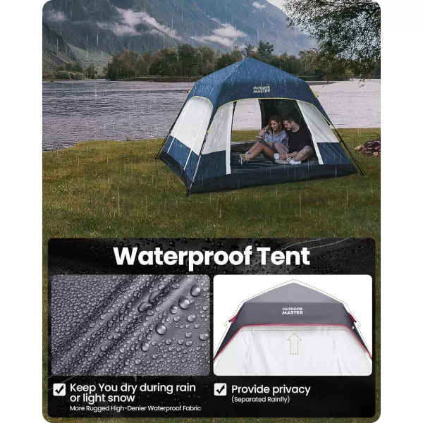 OutdoorMaster Tents 468 Person Camping Tent with Dark Space Technology Easy Setup in 60 Seconds Weatherproof Pop Up Tent for Camping with Top Rainfly Instant Cabin TentBlue