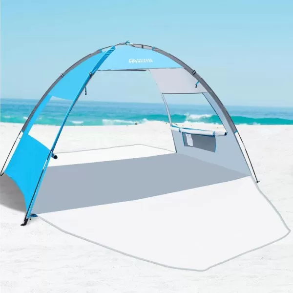 OutdoorMaster Beach Tent for 3 Person with 2 Doors Easy Setup Sun Shade Shelter Portable Beach Shade Sun Canopy with UPF 50 UV Protection Extendable Floor with Carrying Bag  Cancun SeashoreBlue