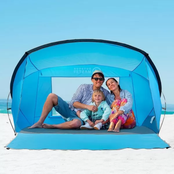 OutdoorMaster Beach Tent for 34 Person  Easy Setup and Portable Beach Shade Sun Shelter Canopy with UPF 50 UV Protection Removable Skylight Family SizeBlueBlue