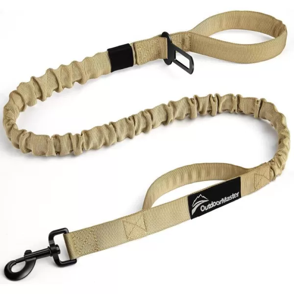 OutdoorMaster Bungee Dog Leash Heavy Duty Dog Leash with Shock Absorption 2 Padded Handles Training Leash Improved Dog Safety and Comfort Tan 4 FTMAX49Upgraded KhakiTan