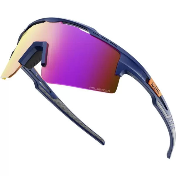 OutdoorMaster Hawk II Polarized Sports Sunglasses for Men Women UV400 Protection Cycling Baseball Running Fishing GolfBlue Framerevo Purple Cat3