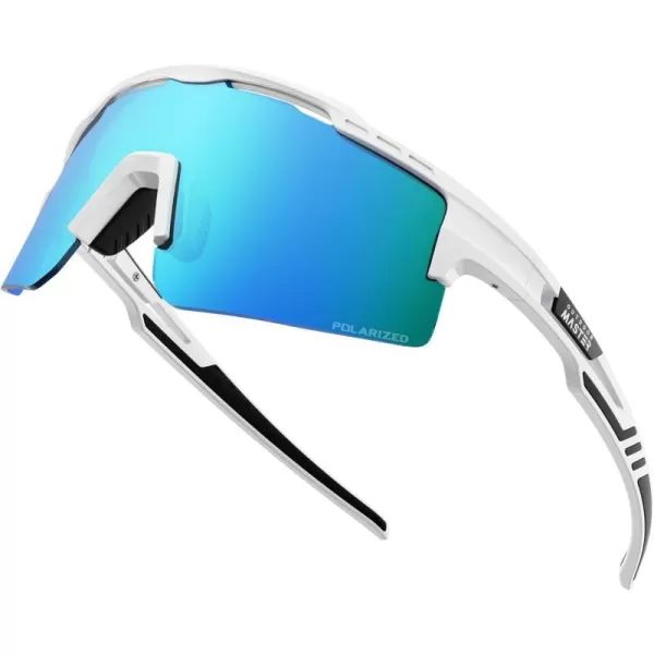 OutdoorMaster Hawk II Polarized Sports Sunglasses for Men Women UV400 Protection Cycling Baseball Running Fishing GolfWhite Framerevo Blue Cat3