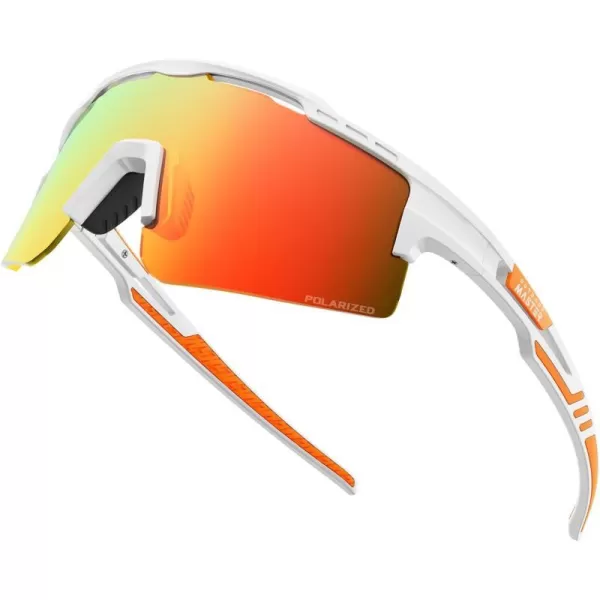 OutdoorMaster Hawk II Polarized Sports Sunglasses for Men Women UV400 Protection Cycling Baseball Running Fishing GolfWhite Framerevo Red Cat3